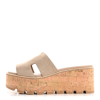 Hermes Suede Goatskin Cork Eze 30 Sandals 38 Beige Argile 1 of 10