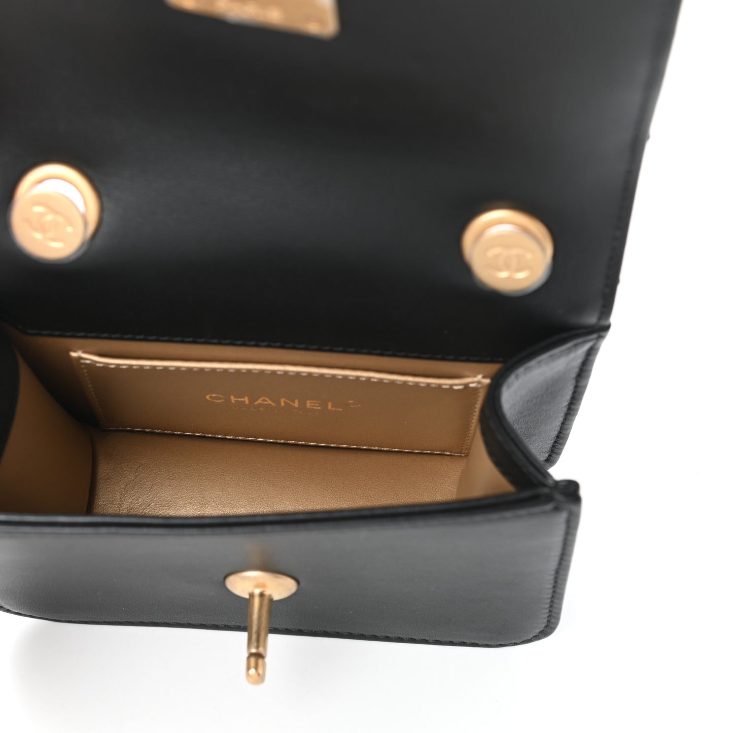 Calfskin Quilted Crystal Pearl Mini Flap Bag Black