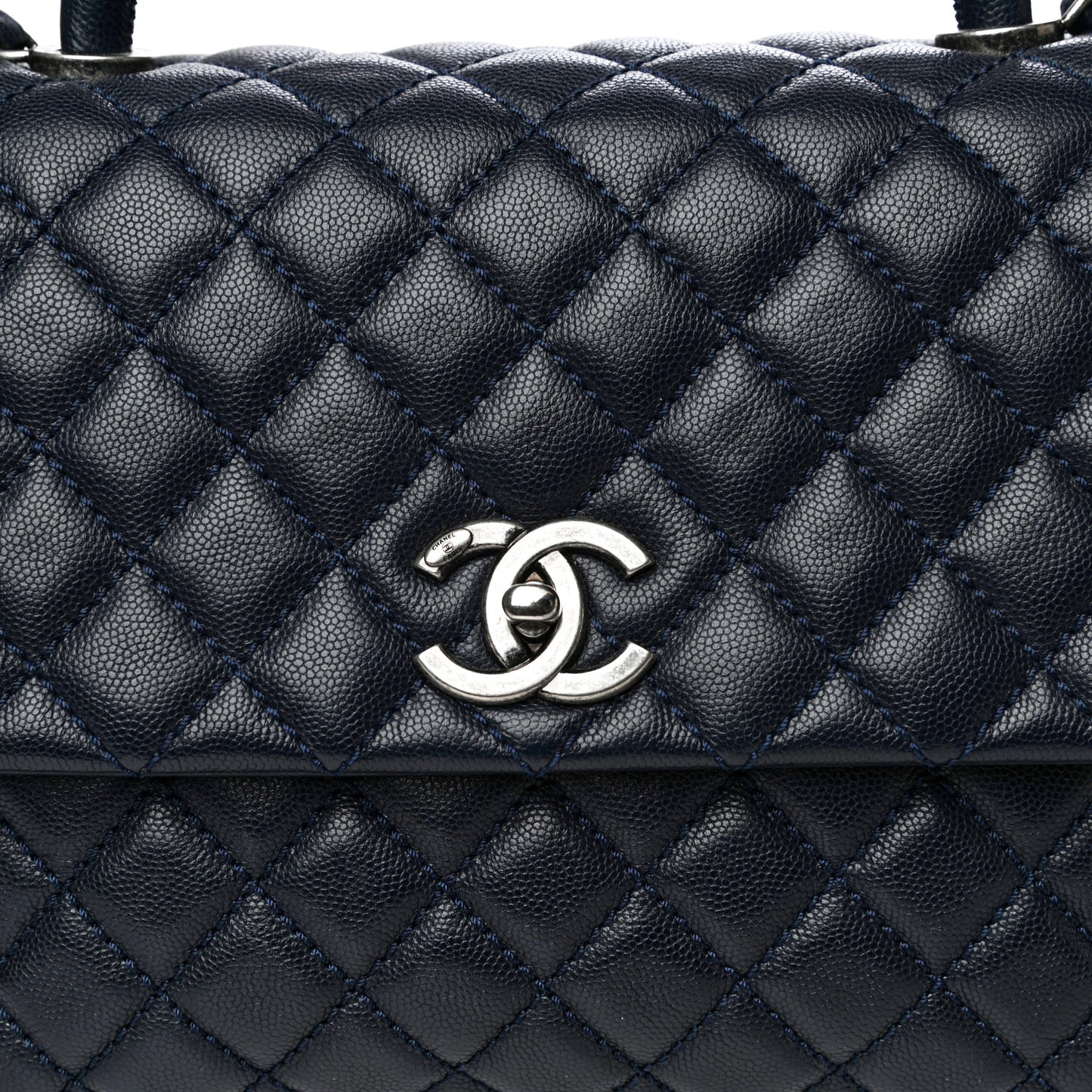 Caviar Quilted Medium Coco Handle Flap Navy Blue