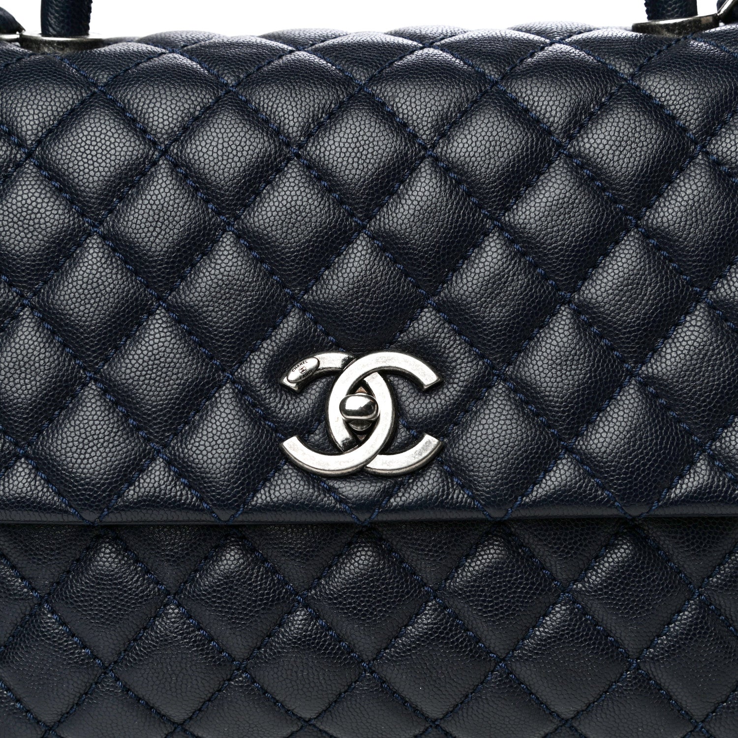 Chanel Caviar Quilted Medium Coco Handle Flap Navy Blue 8 of 14