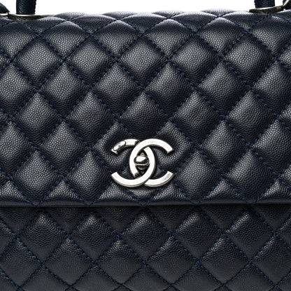 Chanel Caviar Quilted Medium Coco Handle Flap Navy Blue 8 of 14