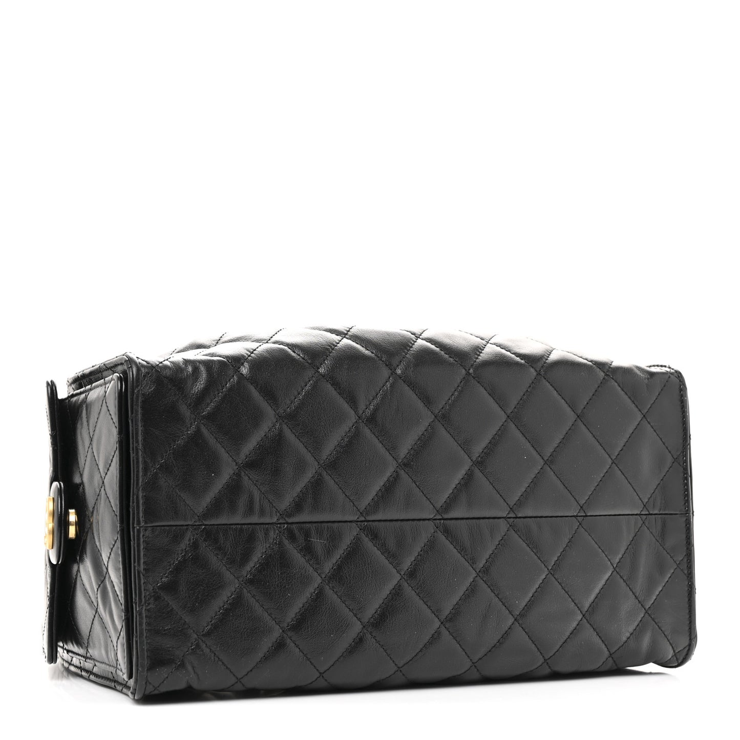 Shiny Crumpled Calfskin Quilted Medium Chanel 25 Handbag Black