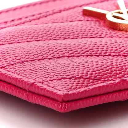 Saint Laurent Grain De Poudre Matelasse Chevron Monogram Credit Card Case Fresh Fuxia 8 of 10