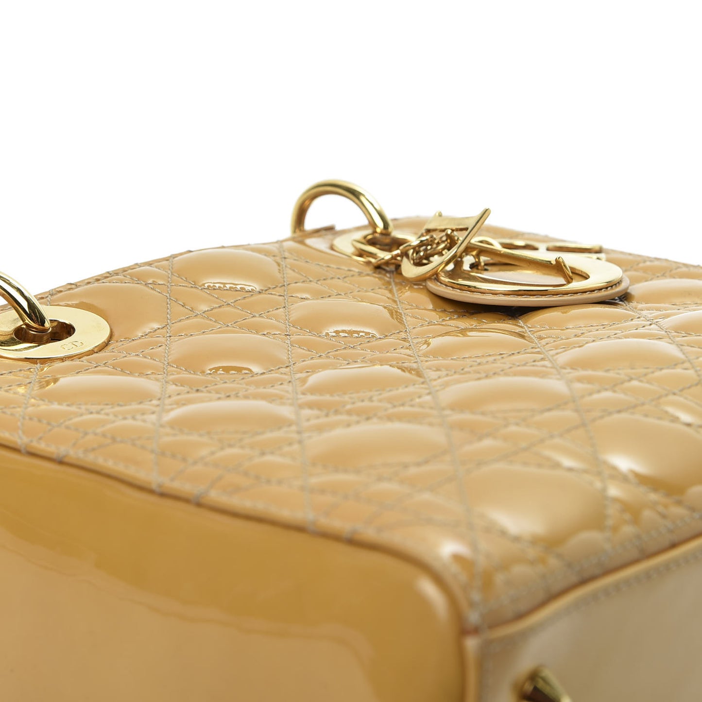 Metallic Patent Cannage Medium Lady Dior Yellow