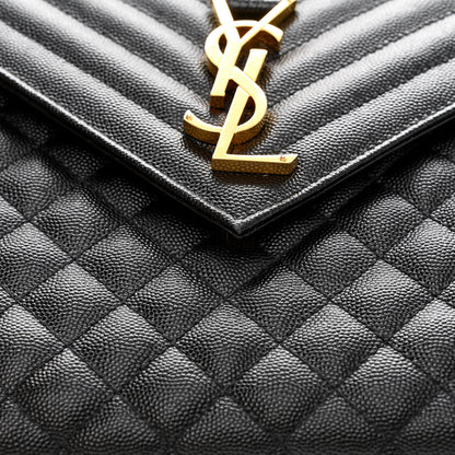 Saint Laurent Grain De Poudre Textured Mixed Matelasse Large Triquilt Monogram Satchel Black 13 of 15