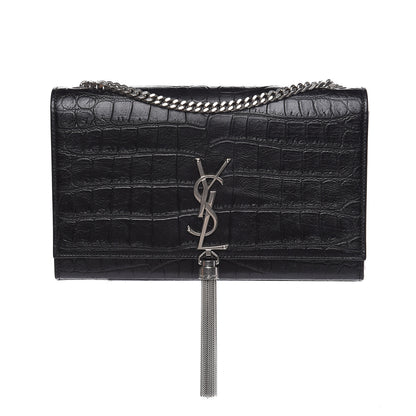 Saint Laurent Calfskin Crocodile Embossed Medium Classic Monogram Kate Tassel Satchel Black 1 of 9