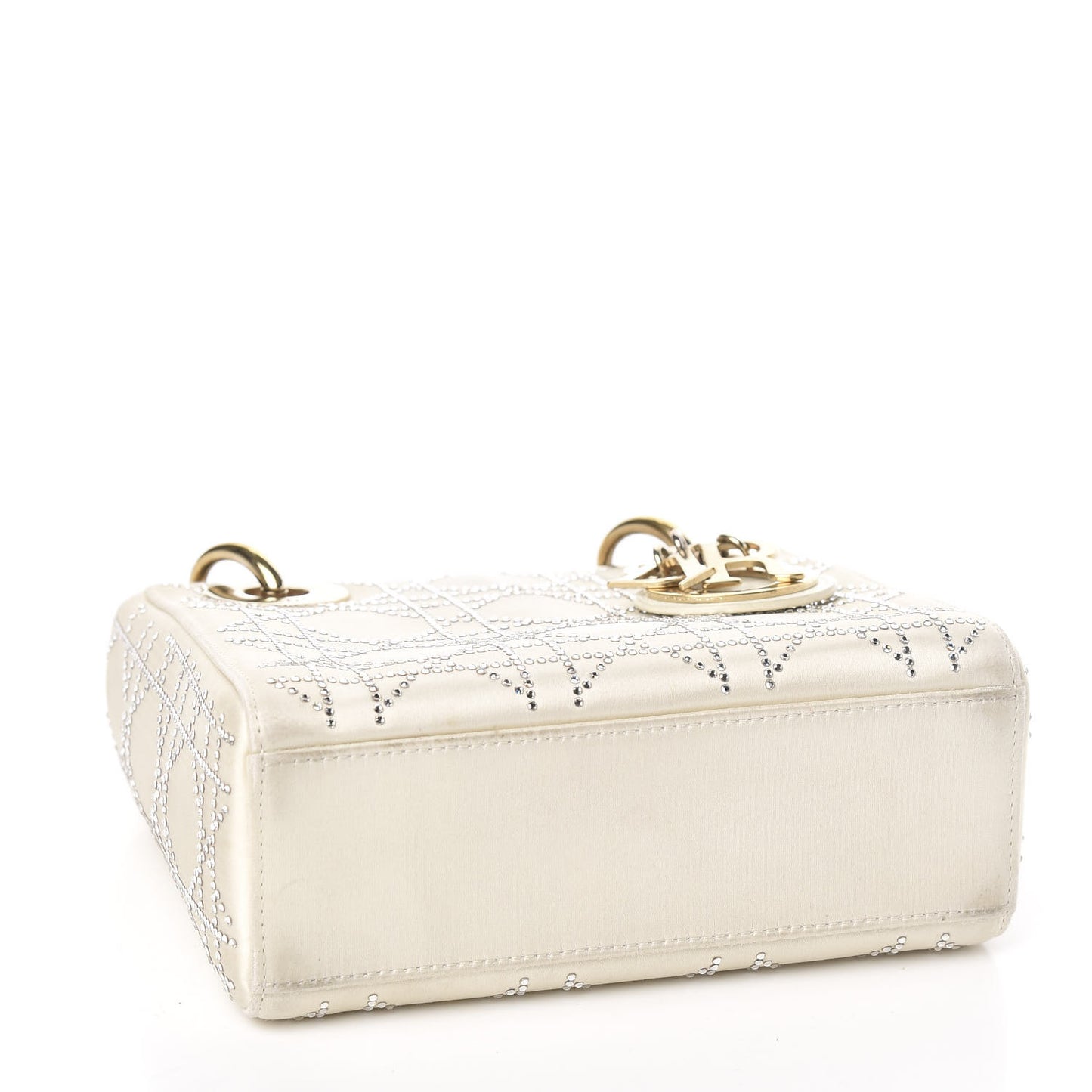 Satin Crystal Cannage Mini Lady Dior White
