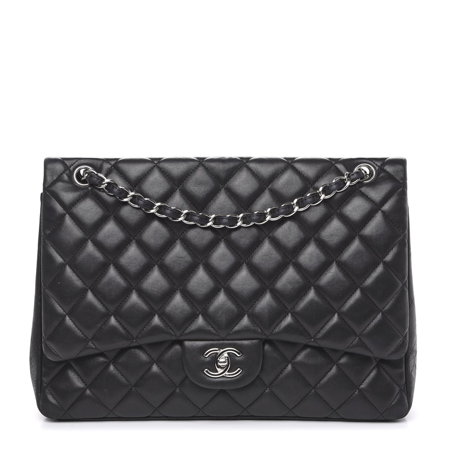 Lambskin Quilted Maxi Single Flap Black