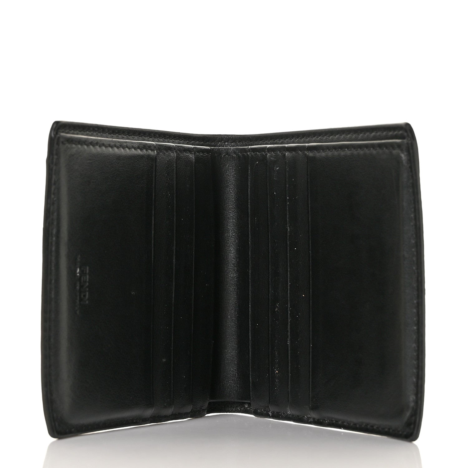 Fendi Glazed Fabric Vitello Liberty FF 1974 Diagonal Bi-Fold Wallet Tobacco Rosso Black 5 of 8