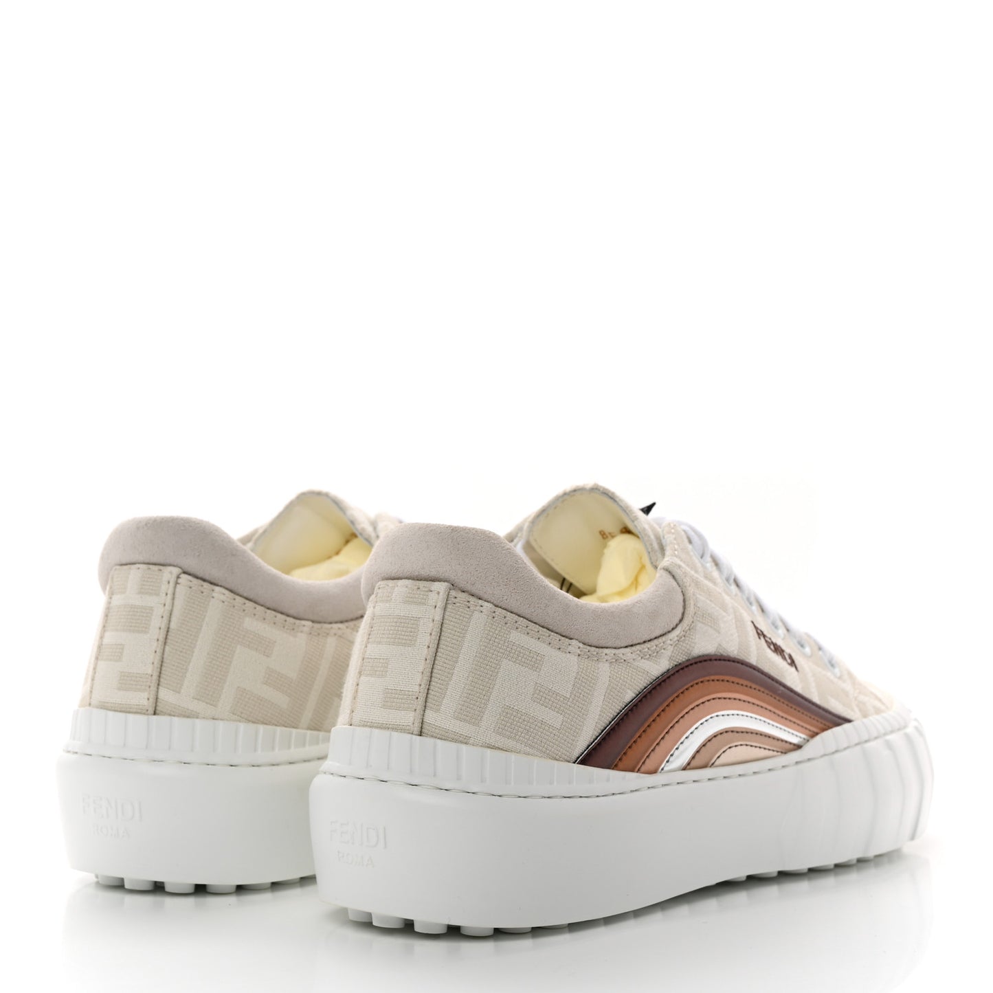Fabric Jacquard FF Rainbow Womens Fendi Force Low-Top Sneakers 37 Avorio