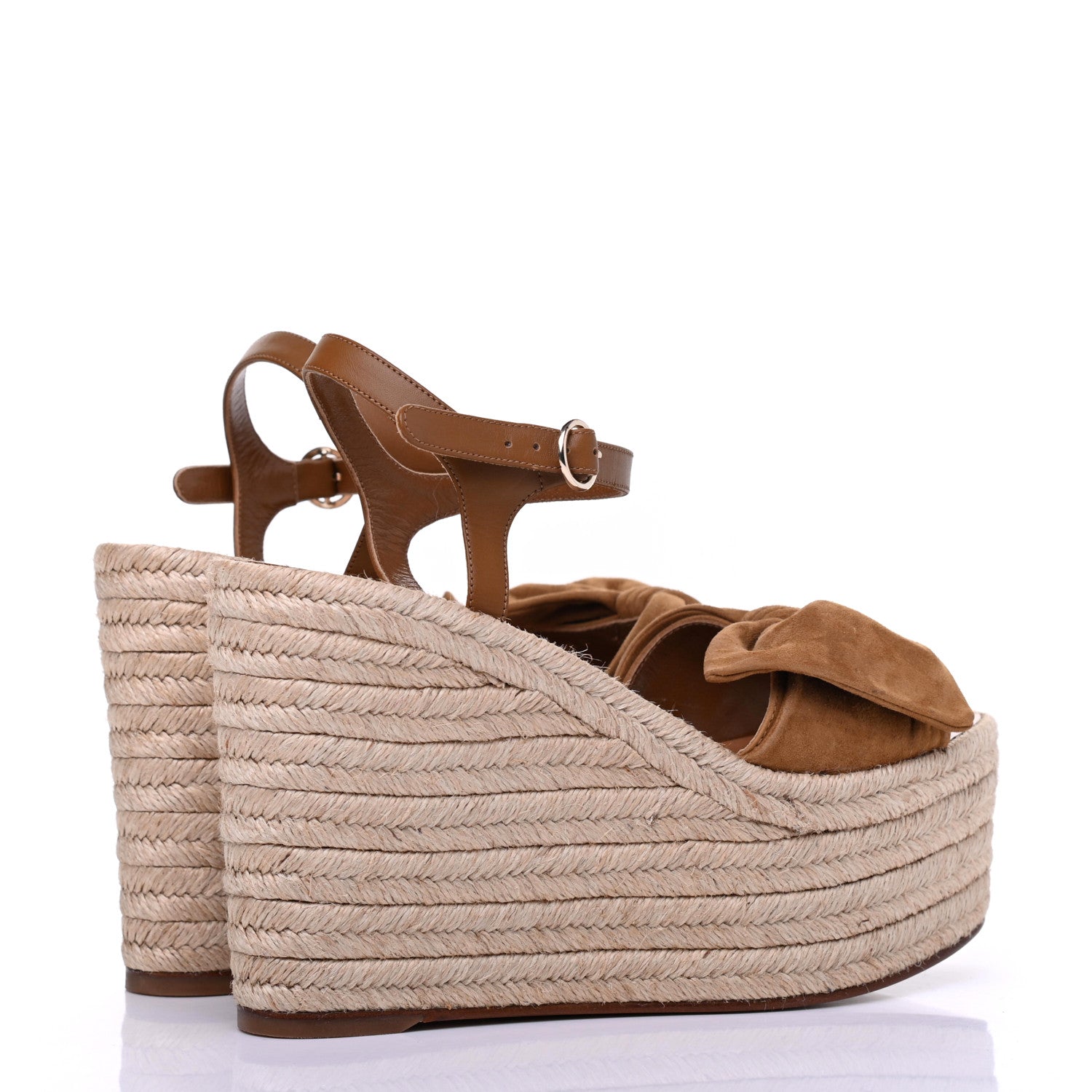 Valentino Garavani Suede Calfskin Tropical Bow Espadrille Platform Wedge Sandals 37 Brown 4 of 10