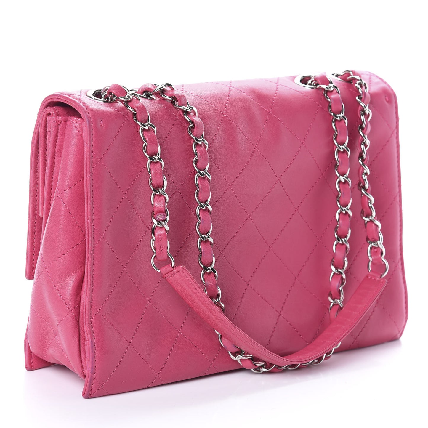 Calfskin Stitched Double Flap Bag Pink