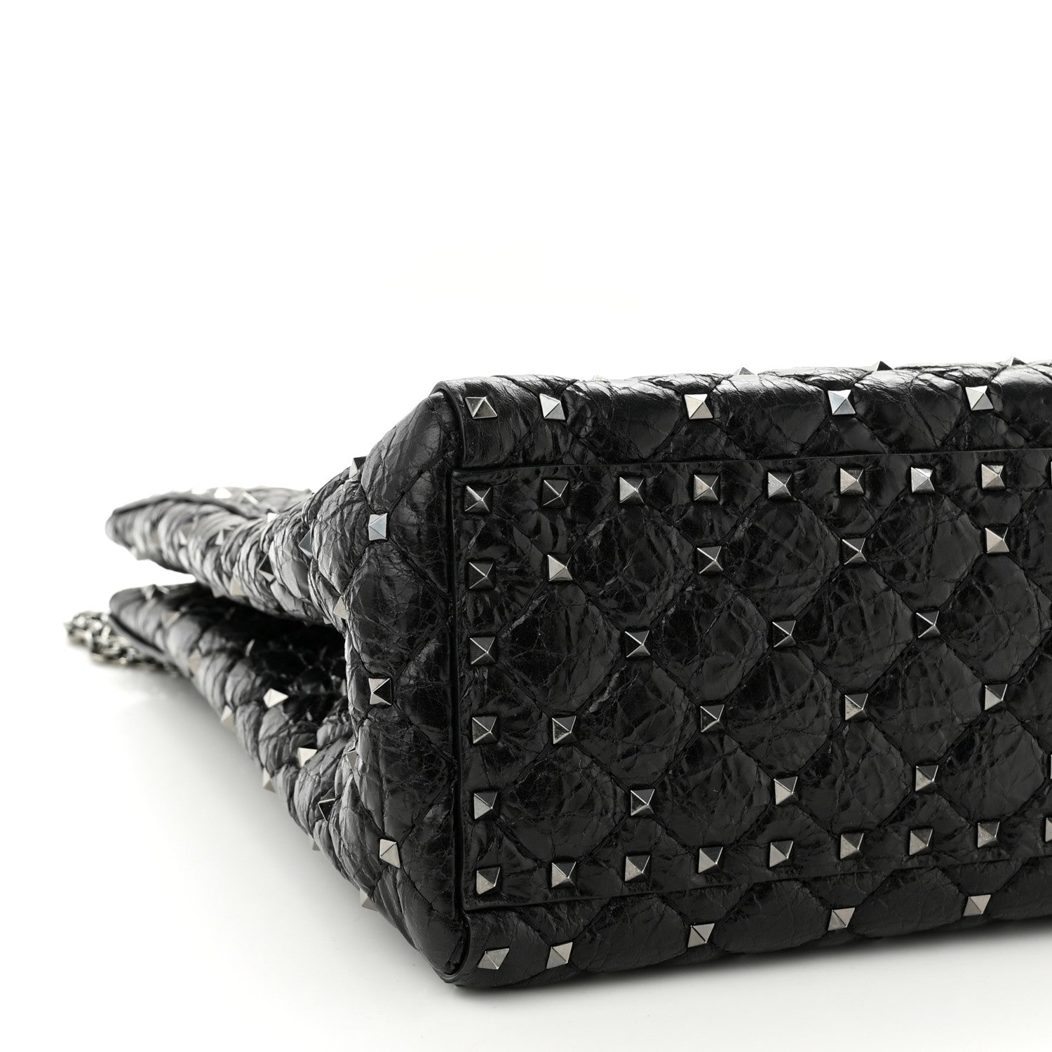 Valentino Garavani Craquele Nappa Rockstud Spike Shoulder Tote Black 9 of 10