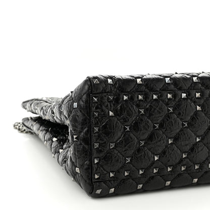 Valentino Garavani Craquele Nappa Rockstud Spike Shoulder Tote Black 9 of 10