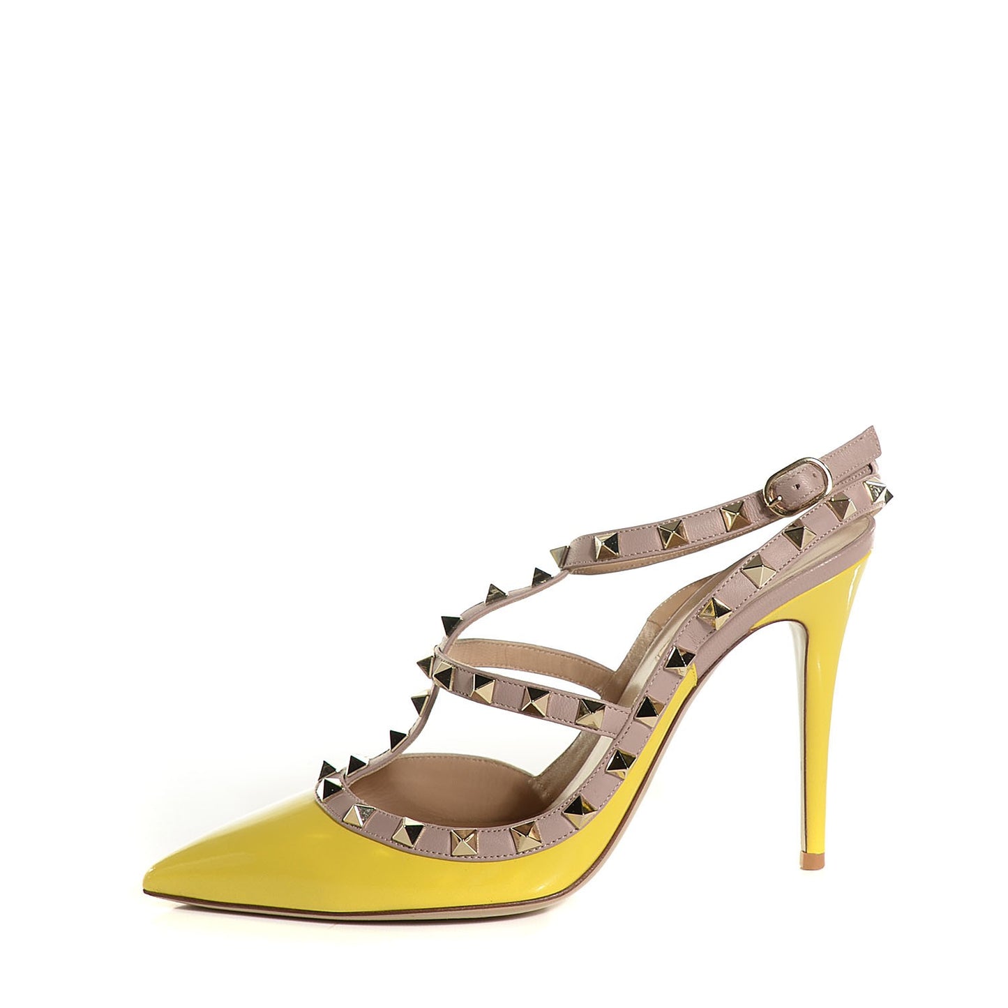 Patent Rockstud Ankle Strap 100mm Pumps 39 Naples Yellow Poudre