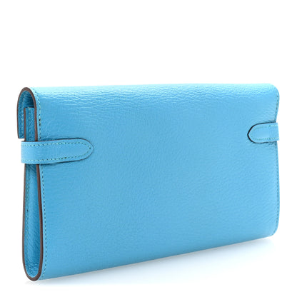 Hermes Chevre Mysore Kelly Longue Wallet Bleu Azteque 3 of 8