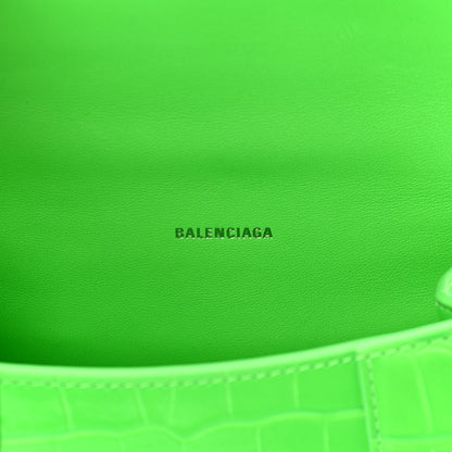 Balenciaga Shiny Calfskin Crocodile Embossed Hourglass Top Handle Bag XS Fluo Green 6 of 12
