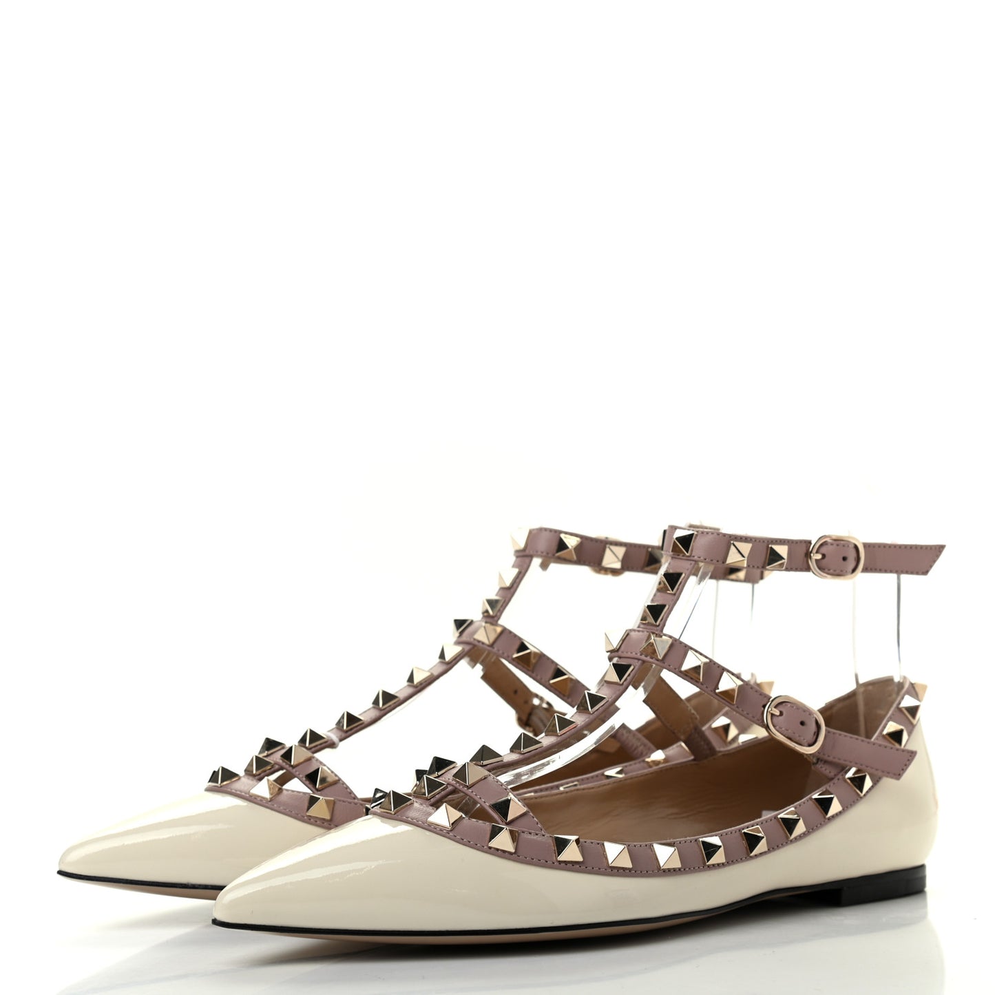 Patent Rockstud Cage Ballerina Flats 36.5 Ivory Poudre