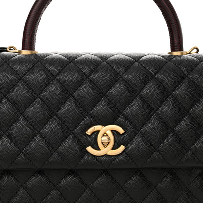 Chanel Caviar Elaphe Quilted Medium Coco Handle Flap Black Burgundy 7 of 9