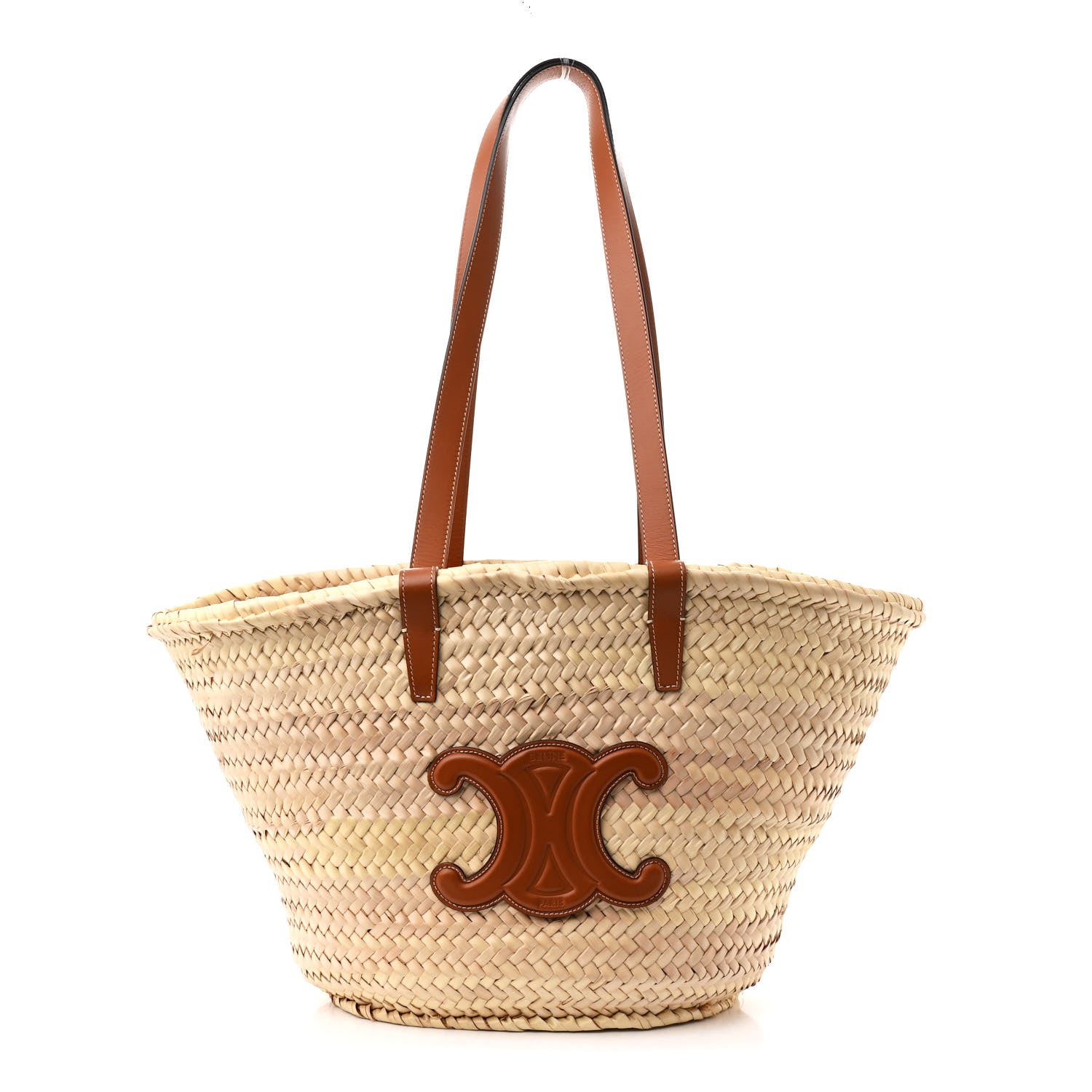 Celine Raffia Calfskin Triomphe Medium Panier Tan 1 of 9