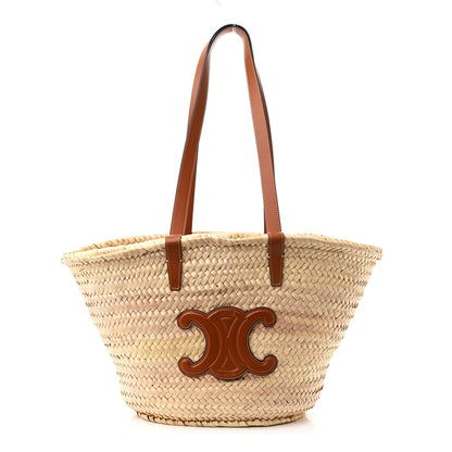 Celine Raffia Calfskin Triomphe Medium Panier Tan 1 of 9