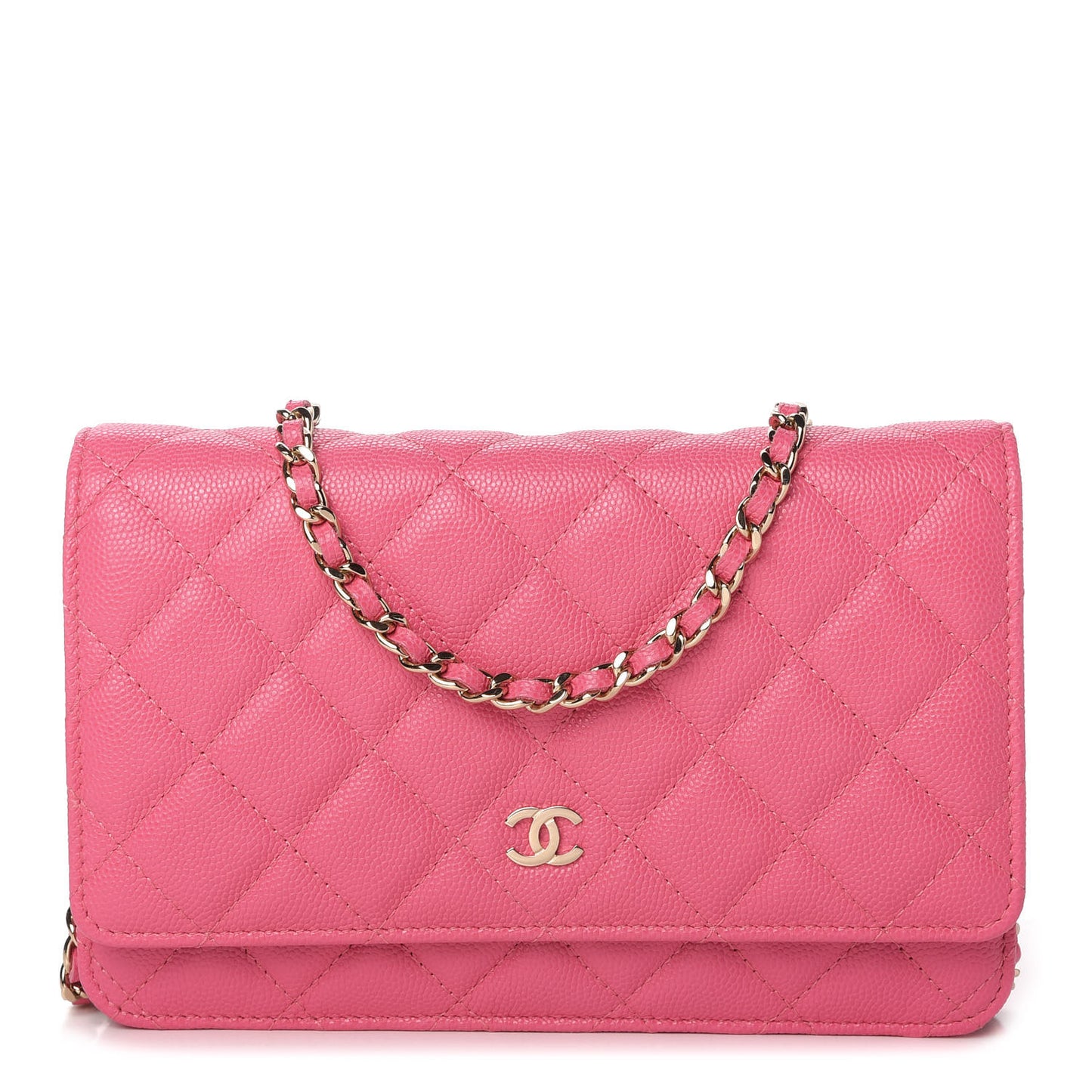 Caviar Quilted Wallet on Chain WOC Pink
