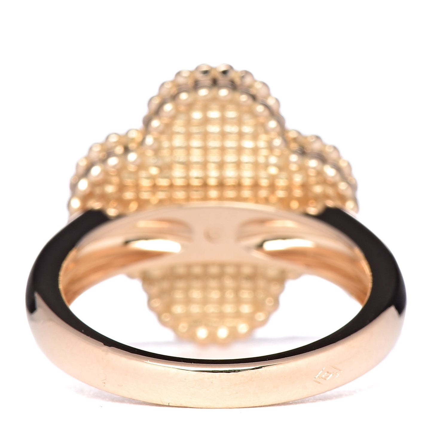 18K Yellow Gold Diamond Mother of Pearl Vintage Alhambra Ring 47 4
