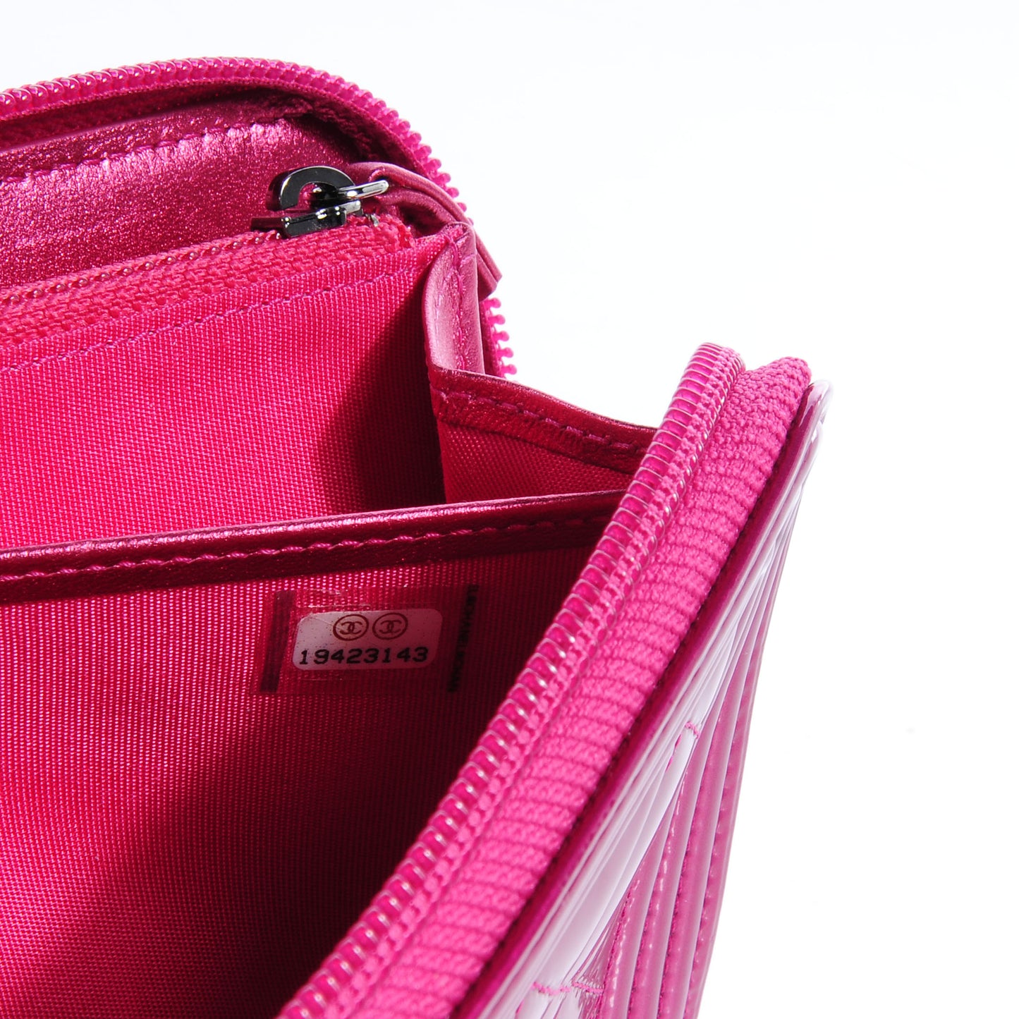 Metallic Patent Quilted Boy L-Gusset Zip Wallet Pink