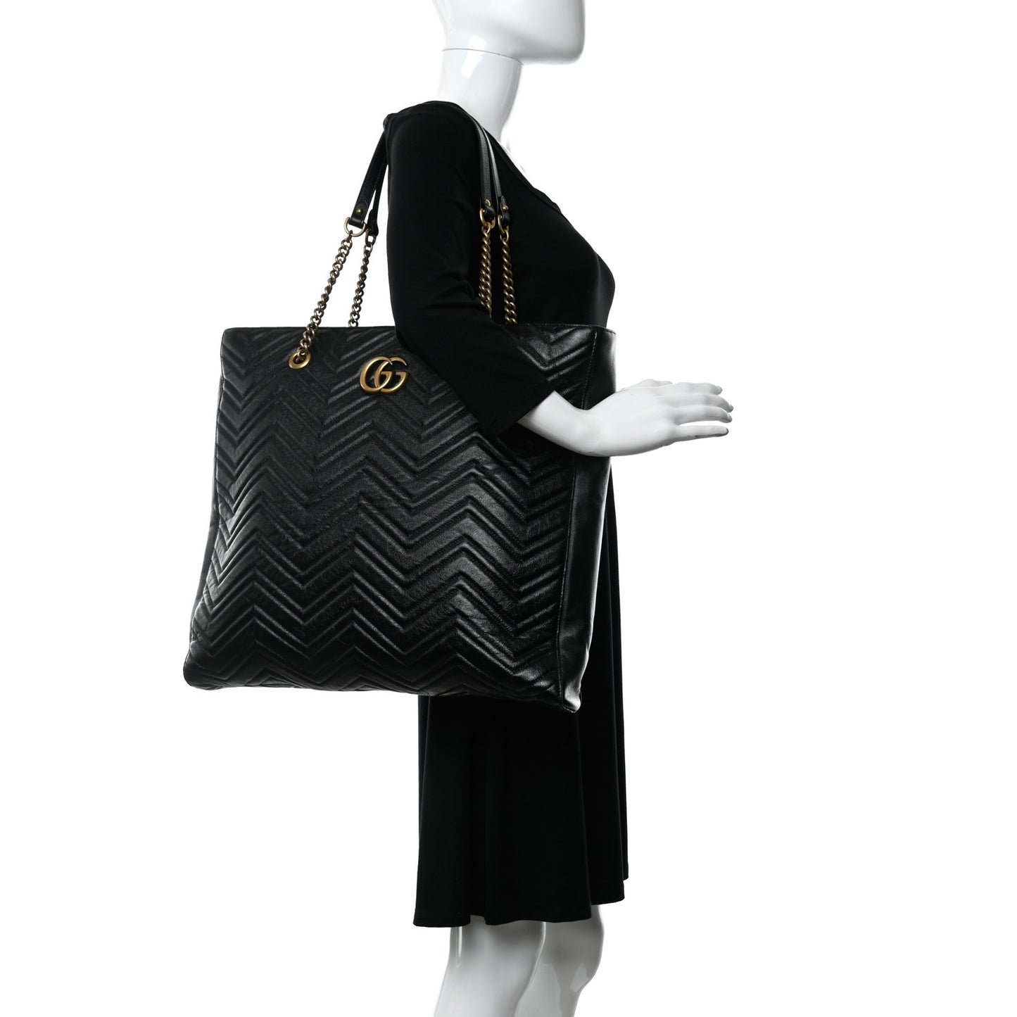 Azalea Calfskin Matelasse Large GG Marmont Slim Tote Black