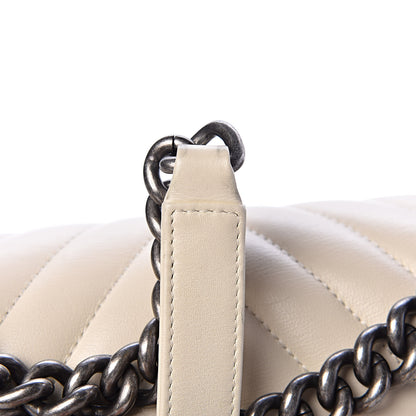 Chanel Calfskin Chevron Quilted Medium Boy Flap Ivory 11 of 13