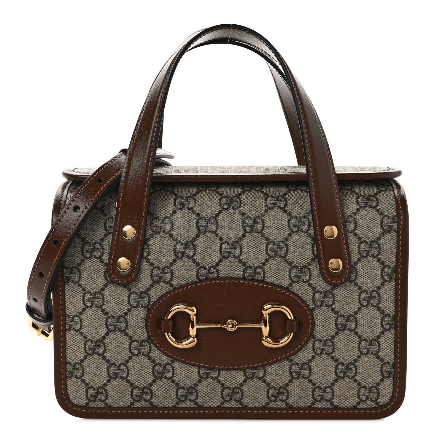 Gucci GG Supreme Monogram Azalea Calfskin Mini Horsebit 1955 Foldover Top Handle Bag Beige Ebony Brown Sugar 1 of 8