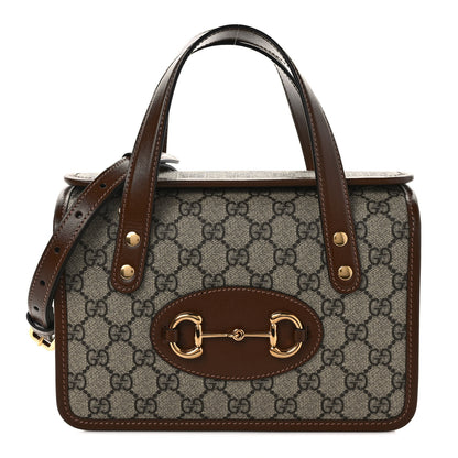 Gucci GG Supreme Monogram Azalea Calfskin Mini Horsebit 1955 Foldover Top Handle Bag Beige Ebony Brown Sugar 1 of 8