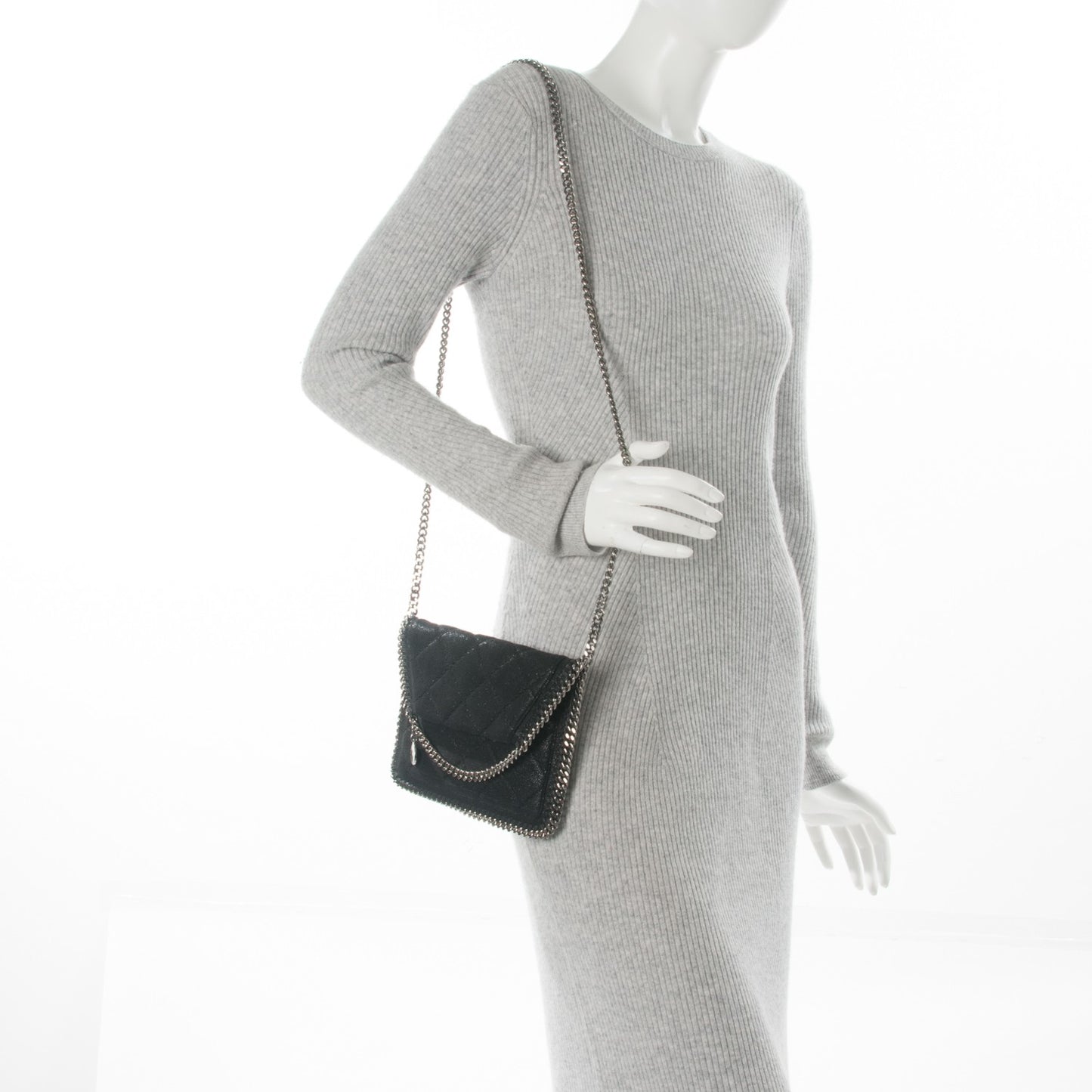 Shaggy Deer Quilted Mini Falabella Shoulder Bag Black