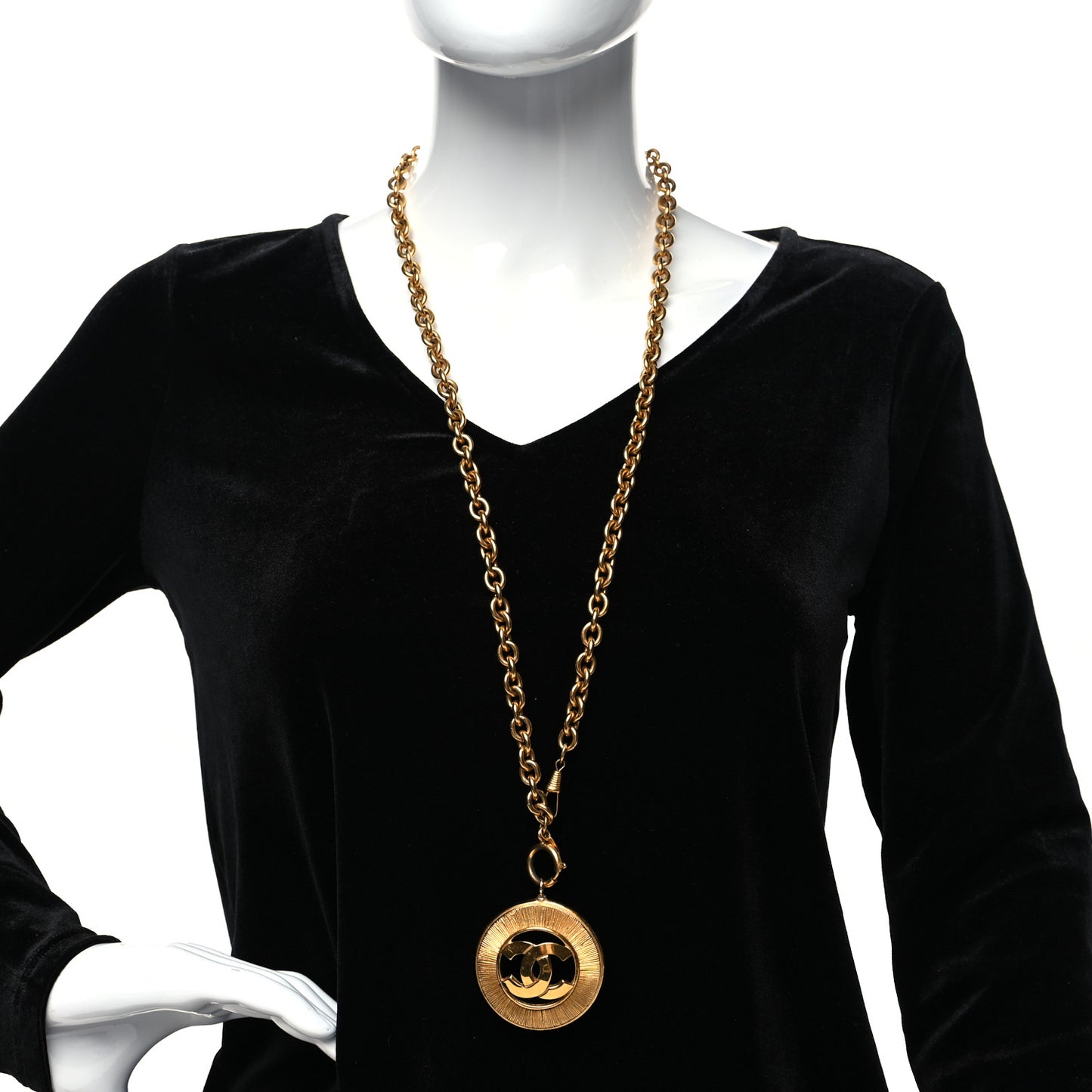 CC Medallion Long Chain Necklace Gold