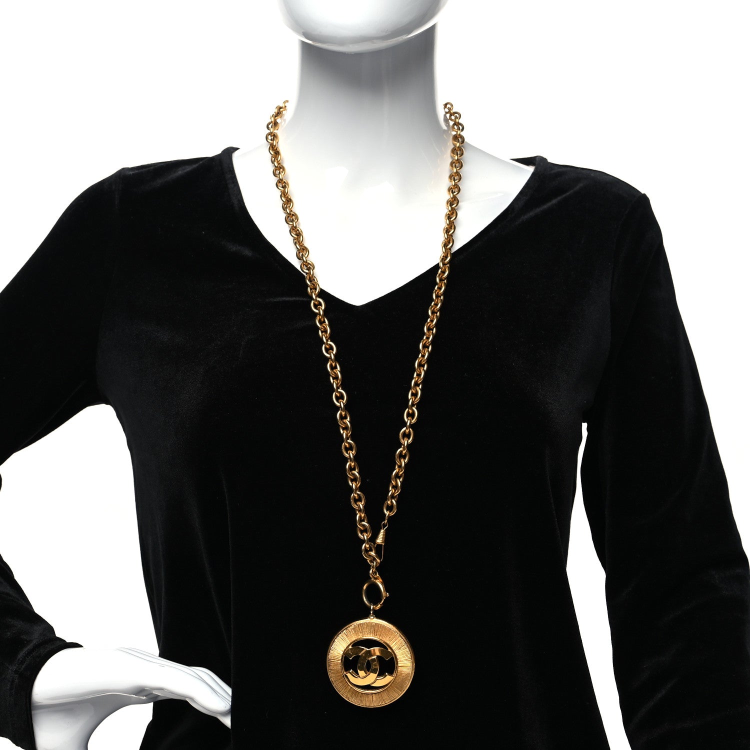 Chanel CC Medallion Long Chain Necklace Gold 2 of 5