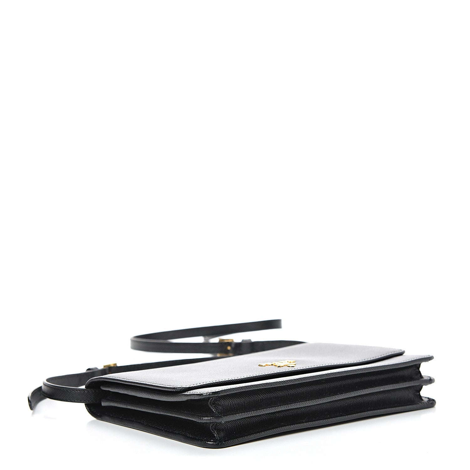 Prada Saffiano Metal Flap Wallet With Strap Black 3 of 15