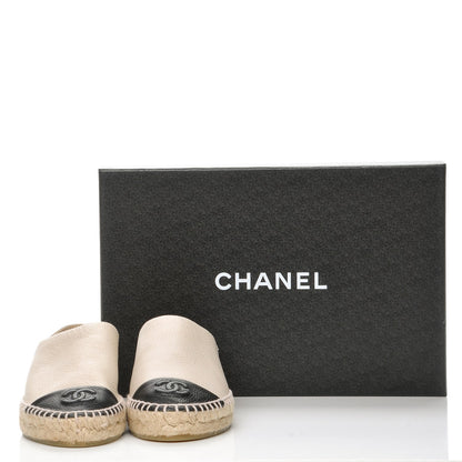 Chanel Grained Calfskin CC Espadrilles 35 Beige Black 9 of 9