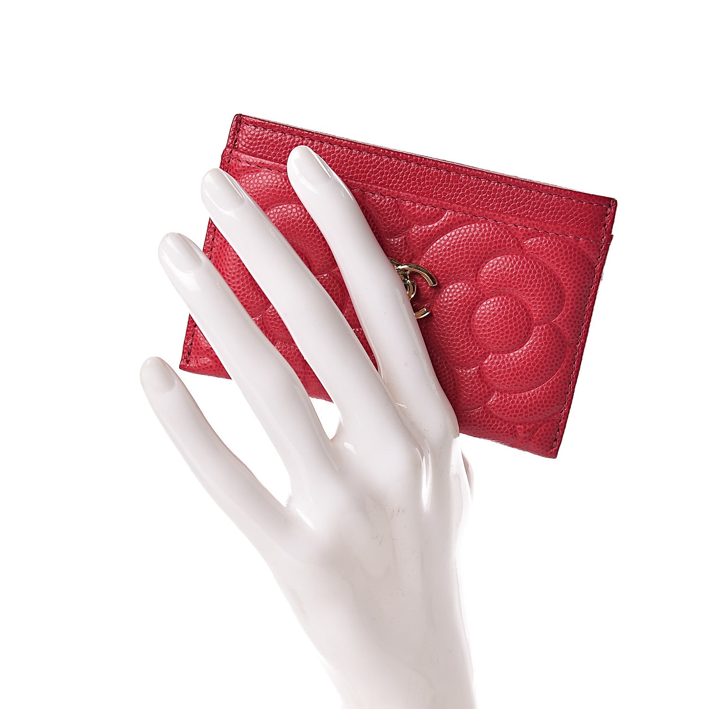 Caviar Camellia Embossed Card Holder Fuchsia