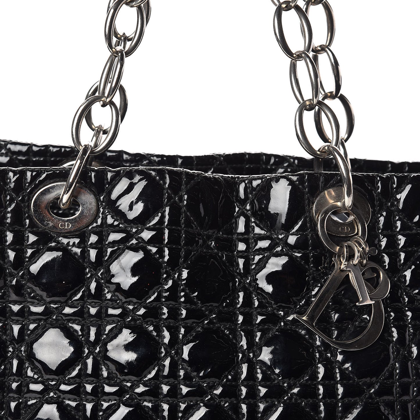 Patent Cannage Large Dior Soft Shopping Tote Black