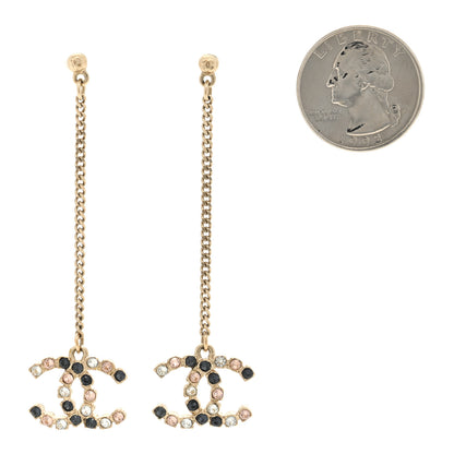 Chanel Crystal CC Drop Earrings Pink Grey Gold 2 of 5