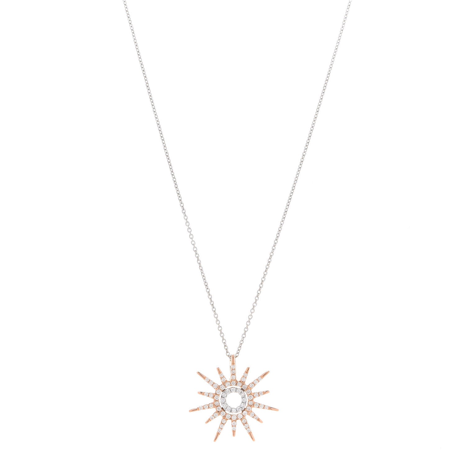 Roberto Coin 18K Rose White Gold Diamond Tiny Treasures Sun Pendant Necklace 1 of 7