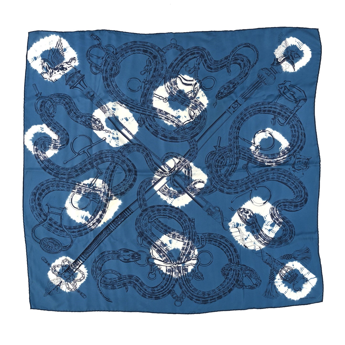 Silk Caducee Rock Tie and Dye Scarf 100 Blue Jean Marine