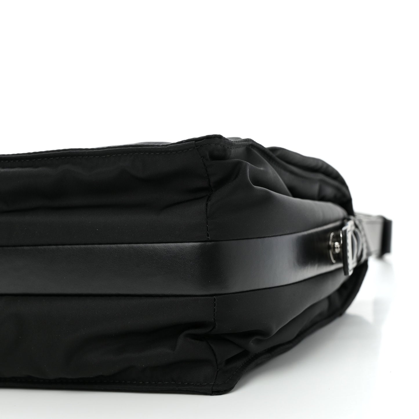 Re-Nylon Vitello Padded Large Flap Shoulder Bag Black