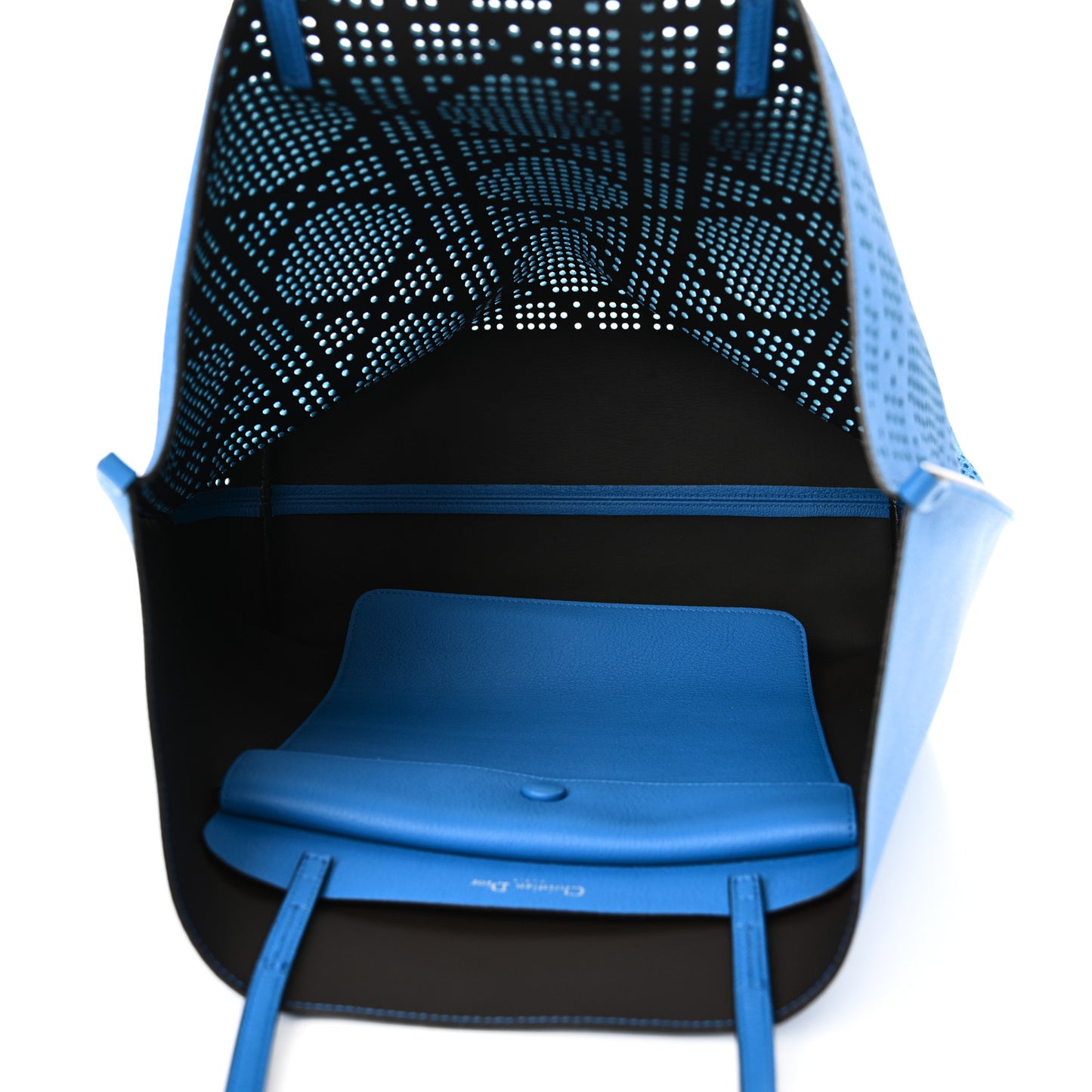 Calfskin Perforated Cannage Dioriva Tote Blue