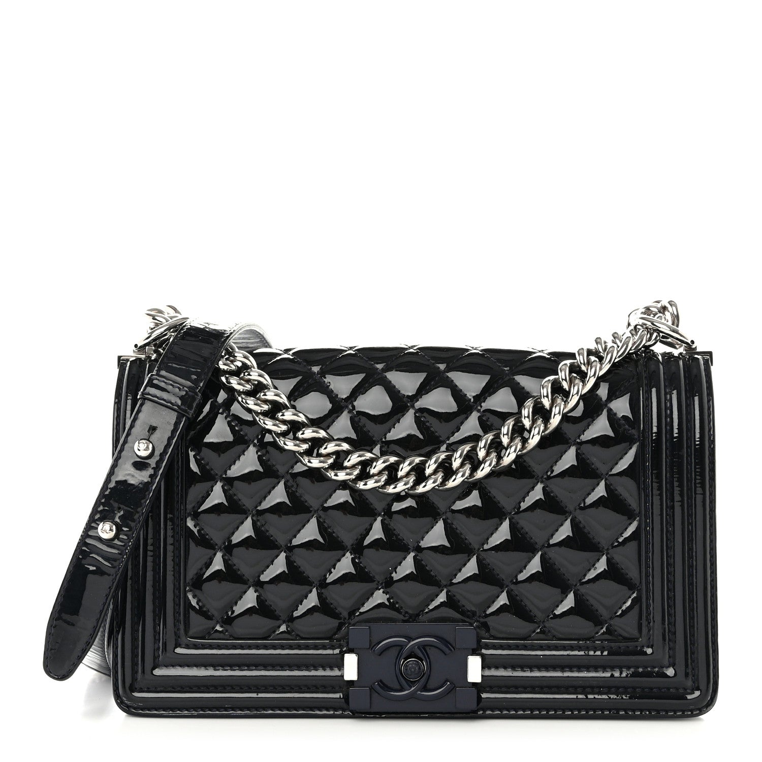 Chanel Patent Calfskin Quilted Medium Plexiglass Boy Flap Navy 1 of 11