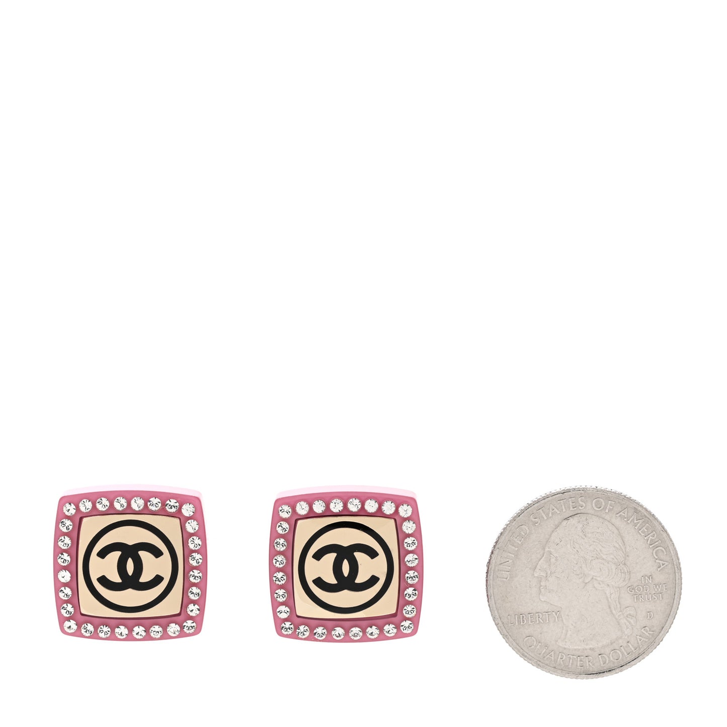 Metal Resin Crystal CC Square Earrings Gold White Pink