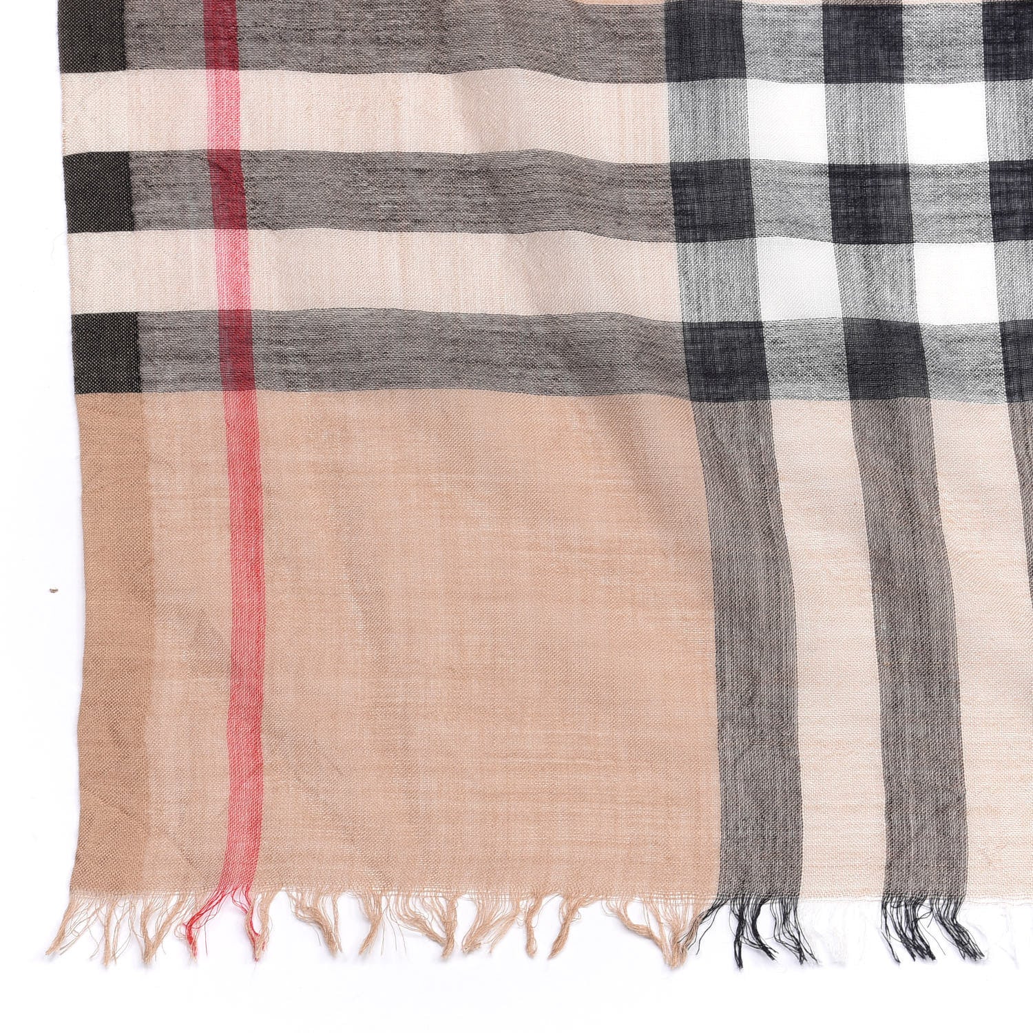 Burberry Wool Silk Gauze Giant Check Lightweight Scarf Camel 3 of 4