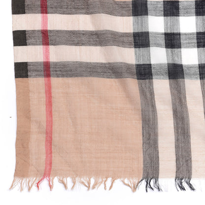 Burberry Wool Silk Gauze Giant Check Lightweight Scarf Camel 3 of 4