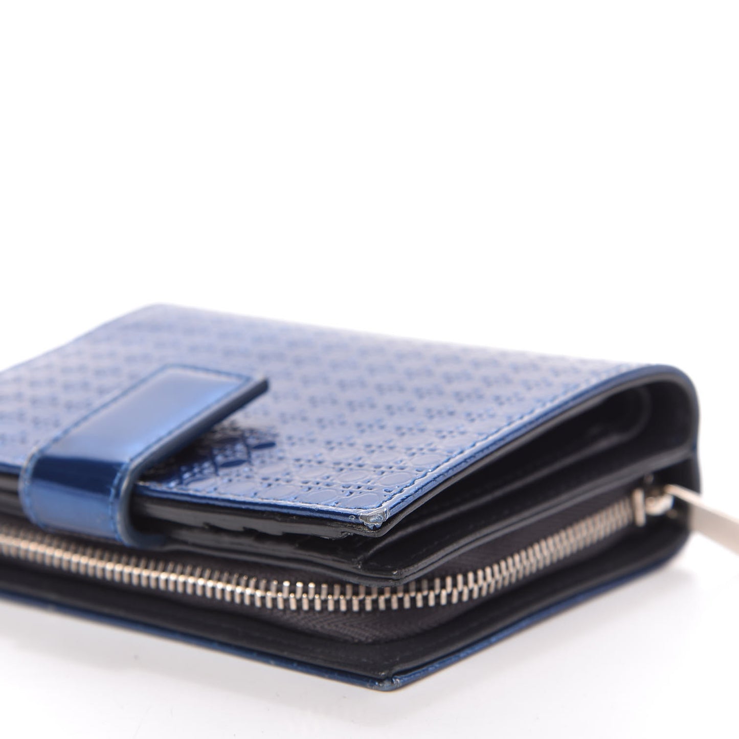 Metallic Patent Micro-Cannage Lady Dior Eden Wallet Blue