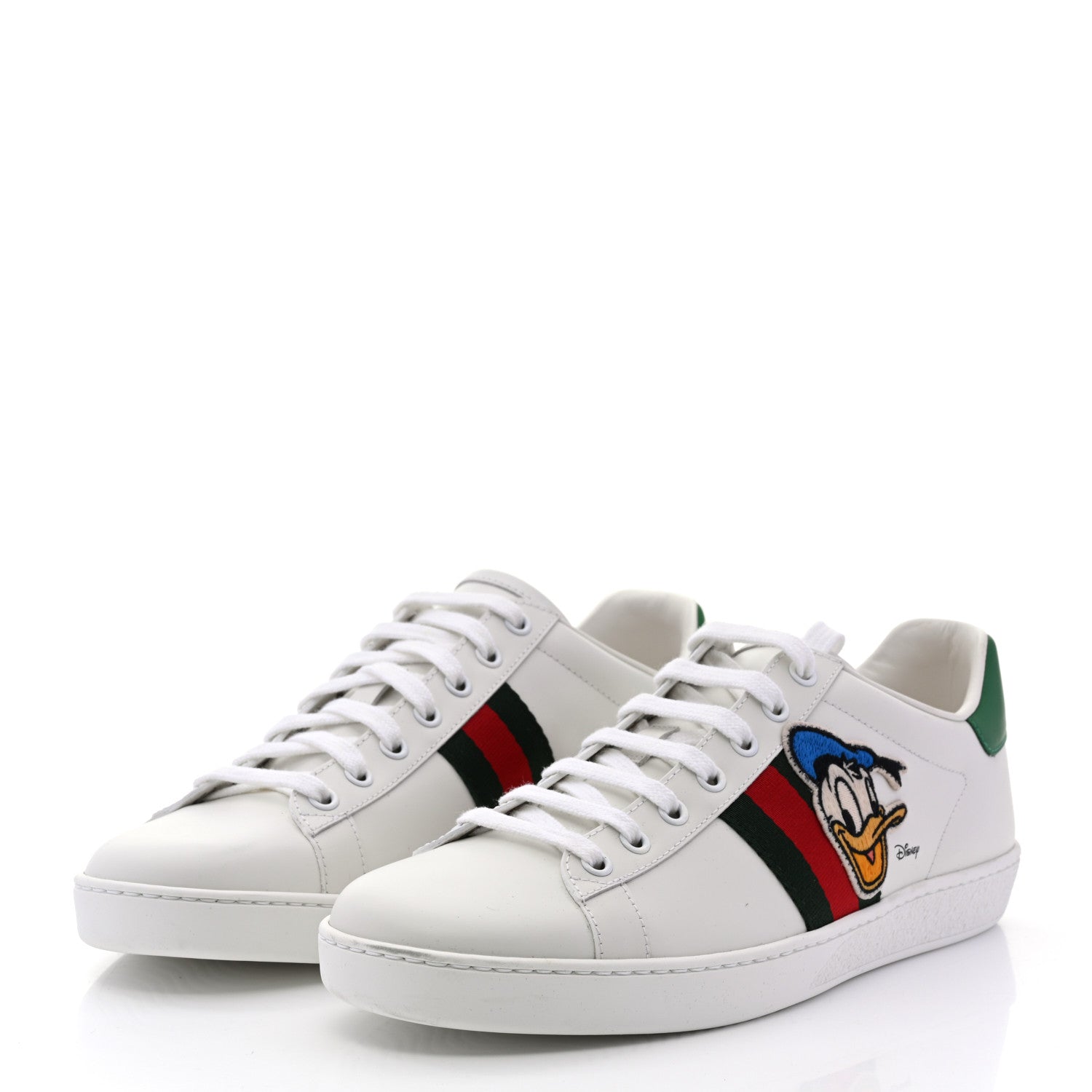 Gucci X DISNEY Calfskin Miro Soft Web Donald Duck Womens Ace Sneakers 41 White New Shamarock 3 of 9